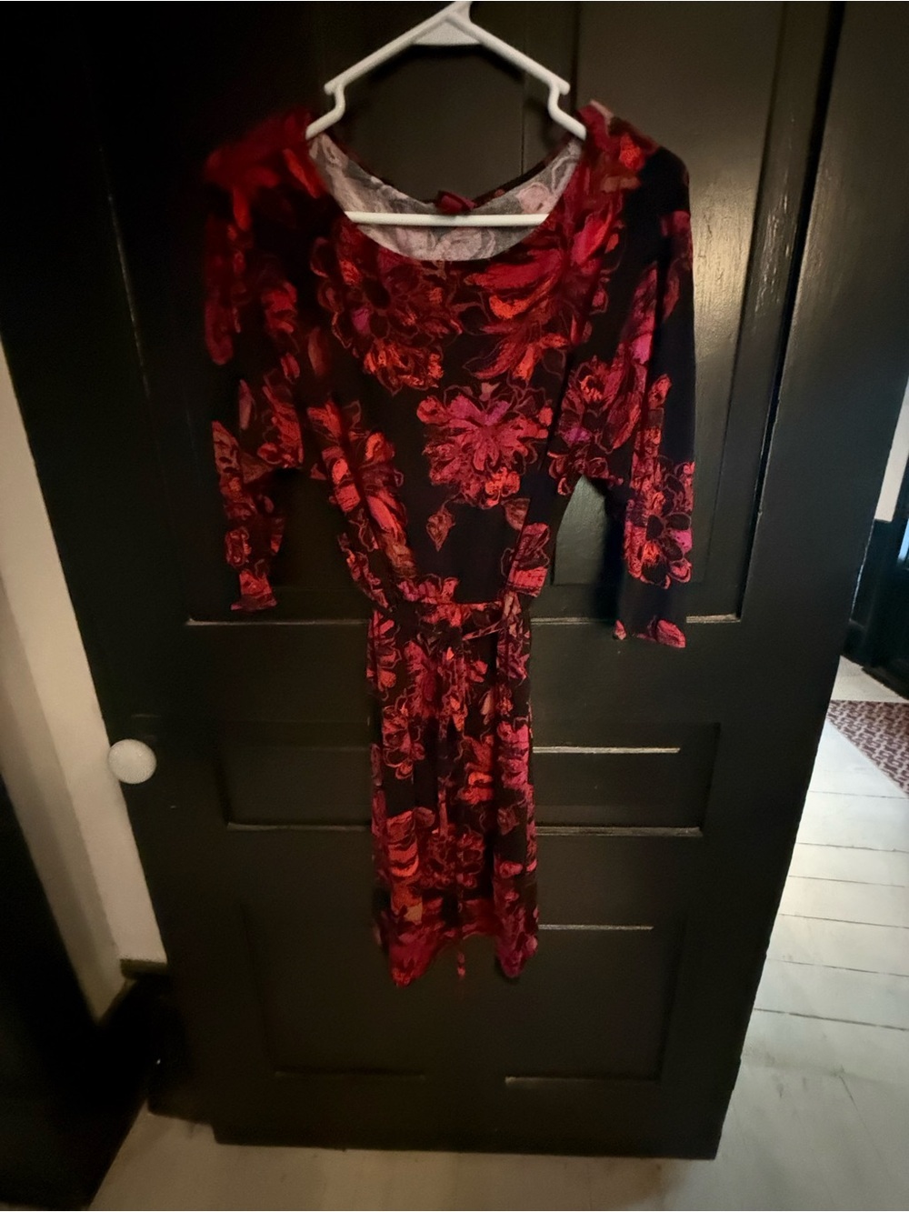 Merona Black Midi Dress with Red Floral Print